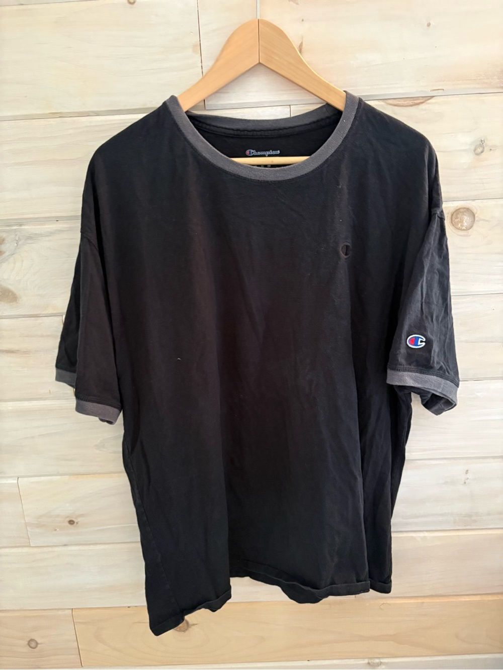 Champion Black Short Sleeve Ringer Tee with Gray Trim